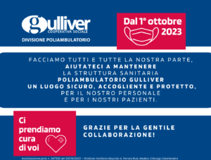 Avviso per reintroduzione mascherina al Poliambulatorio Gulliver dal 1 ottobre 2023